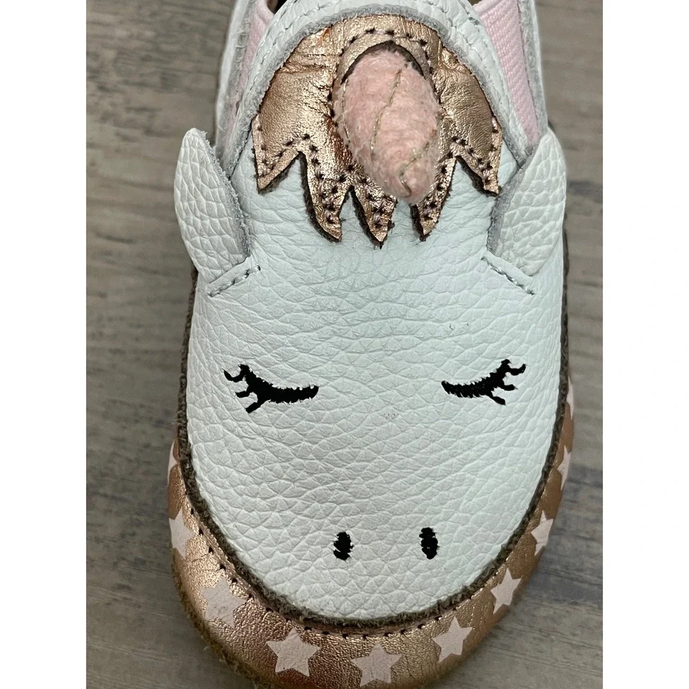 Robeez Evie Magical Unicorn Soft Sole Baby White Rose Gold Leather Star 6-12M